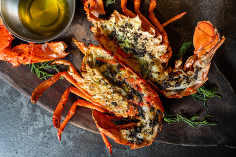 LOBSTER AND CAVIAR GRATIN SERVED IN THE SHELL