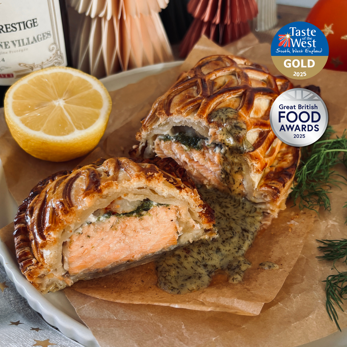 Salmon and Wild Prawn En Croute