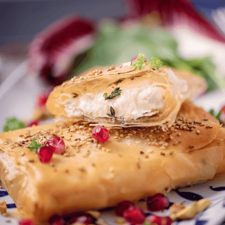 Filo-Wrapped Brie with Crab and Red Pepper