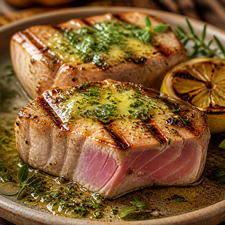 Grilled Marinated Tuna with Herb Butter