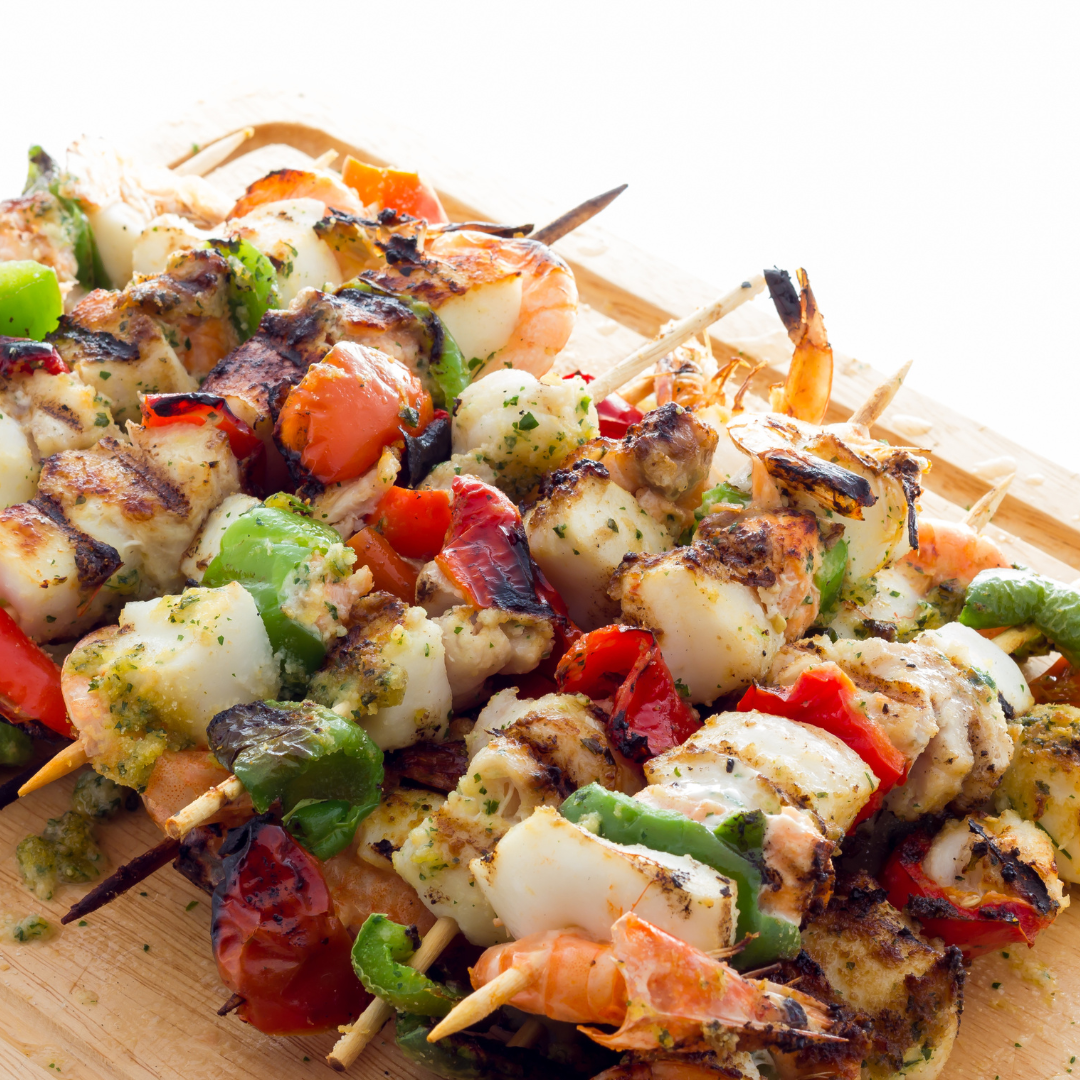 Monkfish and Ciabatta Kebabs with Lemon