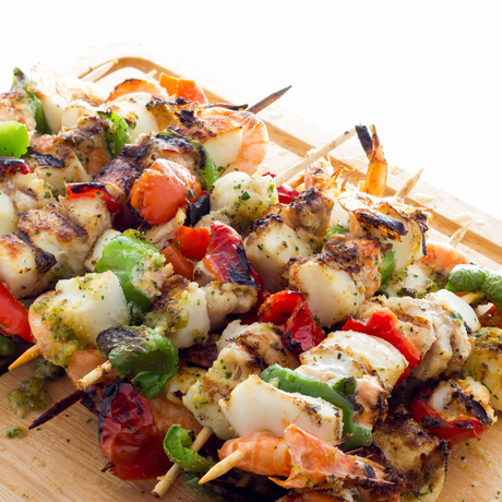 Monkfish and Ciabatta Kebabs with Lemon