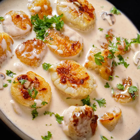 Creamy Garlic Mushroom Scallops - The Cornish Fishmonger