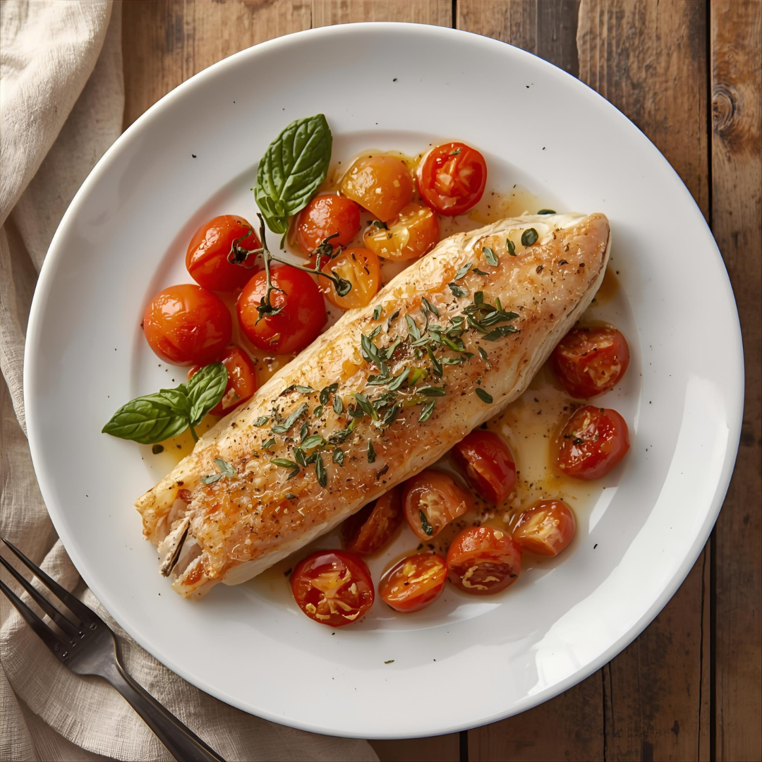 Thyme-Roasted Red Mullet with Aubergine & Tomato Medley