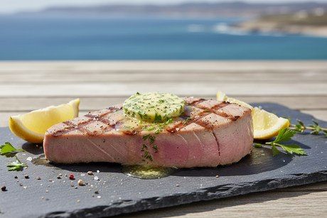 Grilled Marinated Tuna with Herb Butter