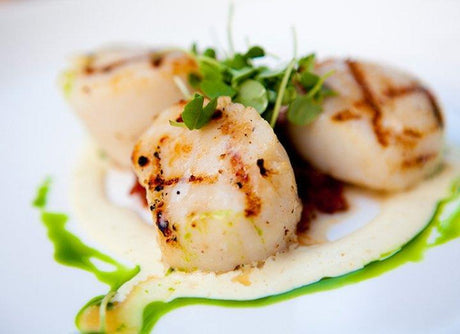 SEARED SCALLOPS WITH PEA PUREE AND MINT OIL - The Cornish Fishmonger