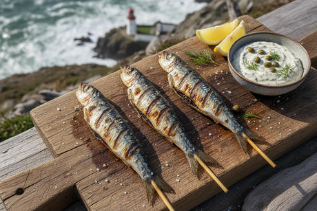 Skewered Sardines with tartare dressing