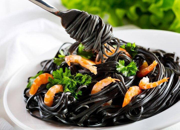 SQUID INK PASTA WITH KING PRAWNS AND FRESH HERB SAUCE - Fish For Thought