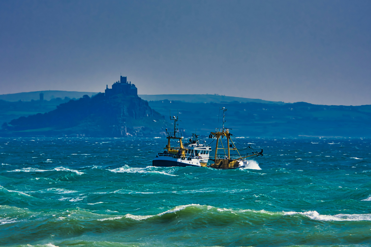 Fishing boat at sea off the Cornish coast, photographed for The Cornish Fishmonger