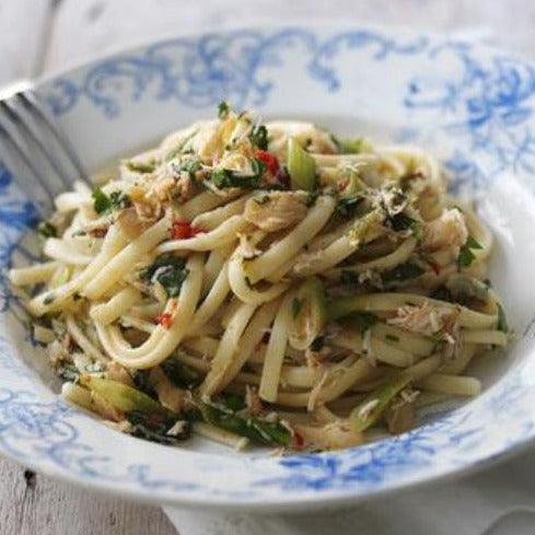 Crab linguine dish