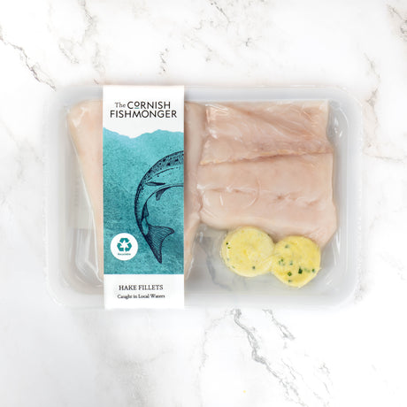 Hake Portions with Garlic and Herb Butter (2 x 135g - 155g) - The Cornish Fishmonger