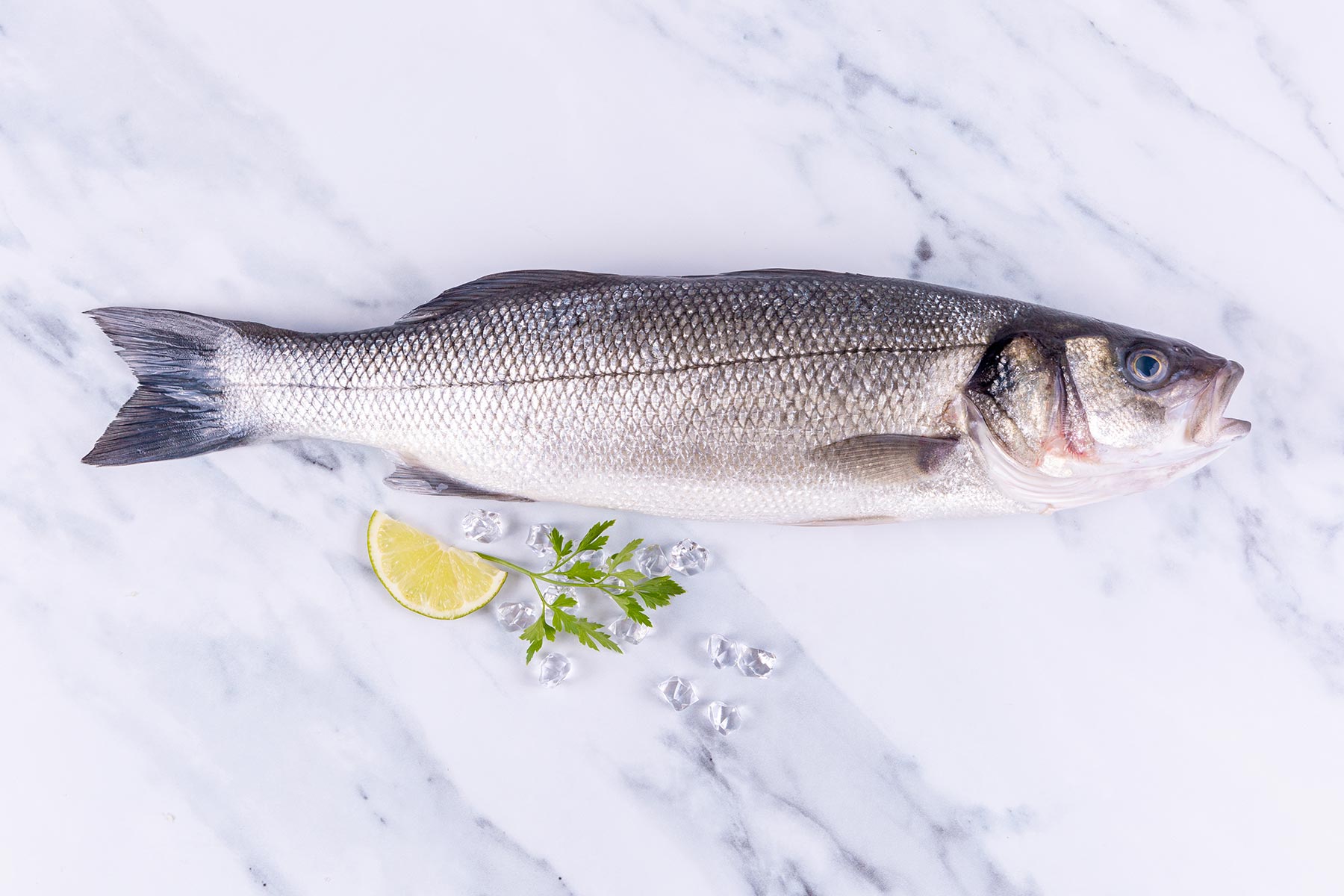 Sea Bass Sustainably Farmed 400-600g -Whole, scaled skin on, gutted (70%  yield)